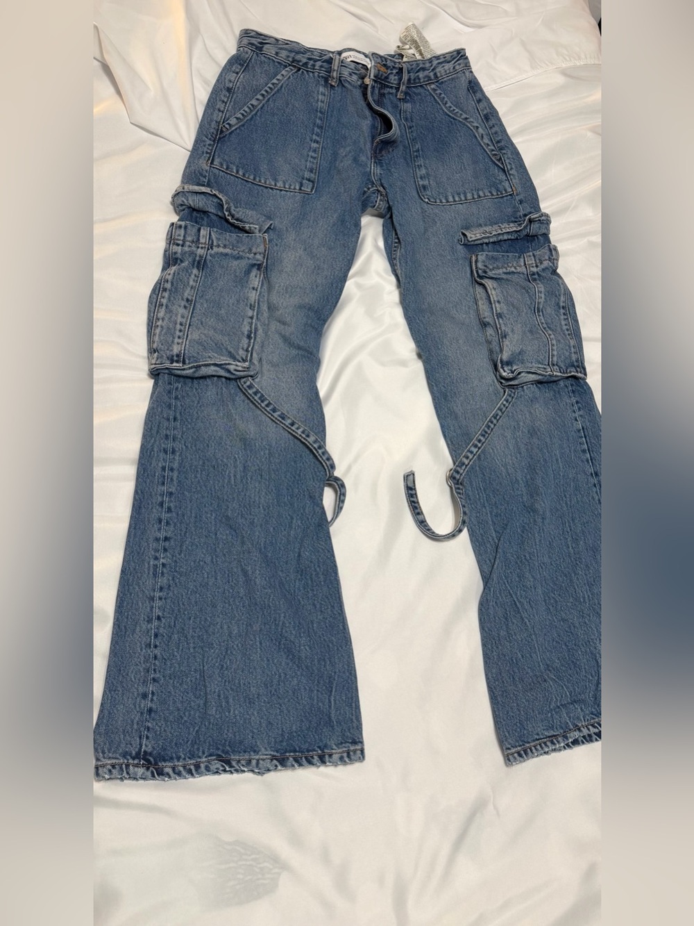 ZARA Like New Woman’s Blue Denim Cargo Jeans with Utility Pockets